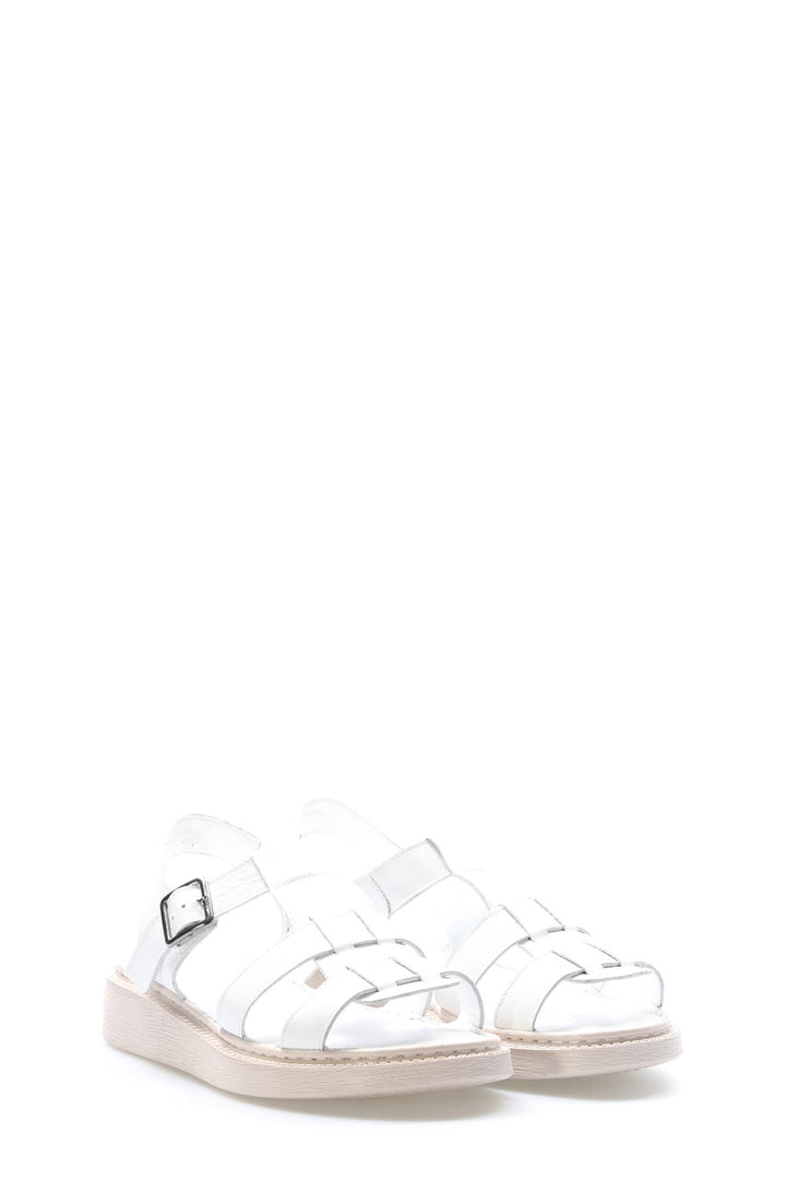 FST Genuine Leather Women's Platform Heel Slippers 972ZA453 White - Gijón