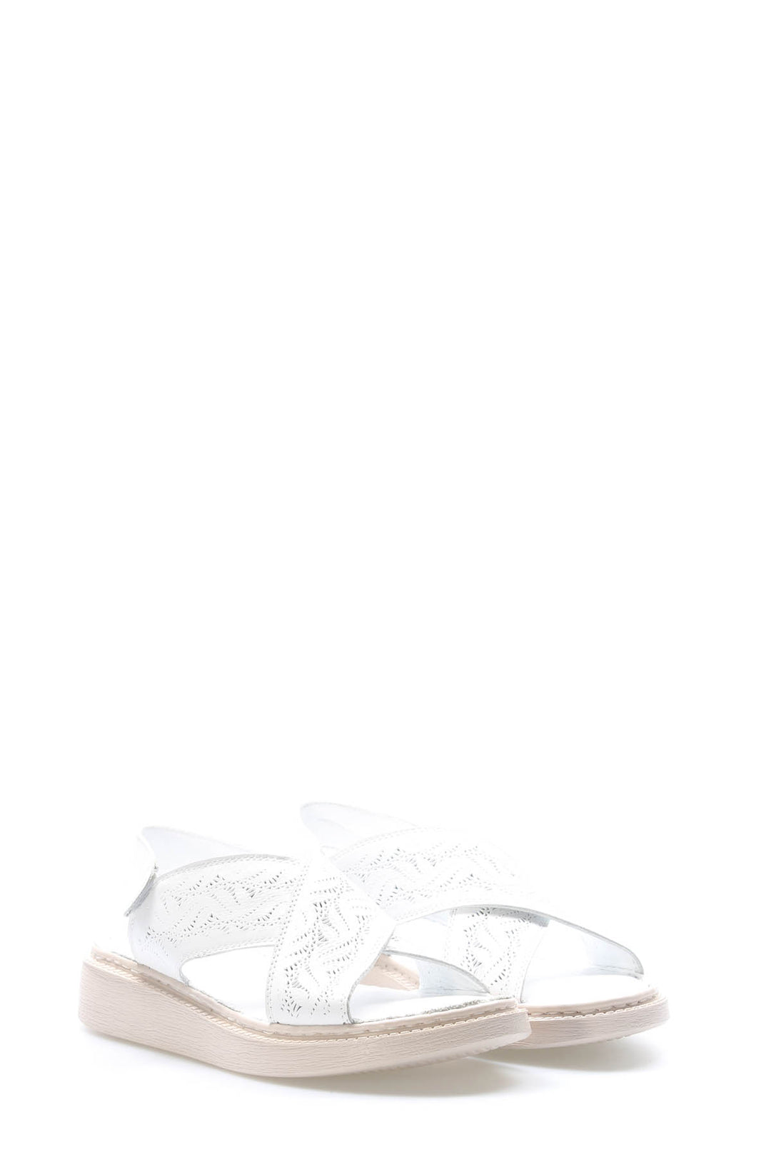FST Genuine Leather Women's Platform Heel Slippers 972ZA455 White - Roanoke