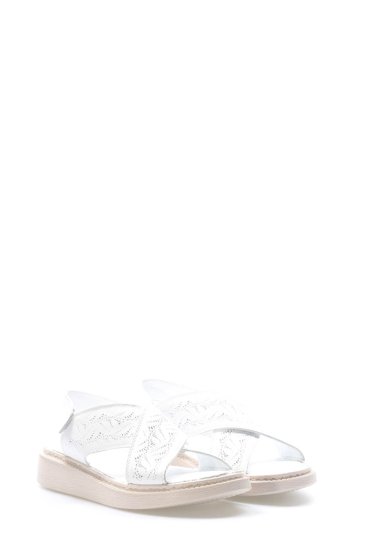 FST Genuine Leather Women's Platform Heel Slippers 972ZA455 White - Roanoke