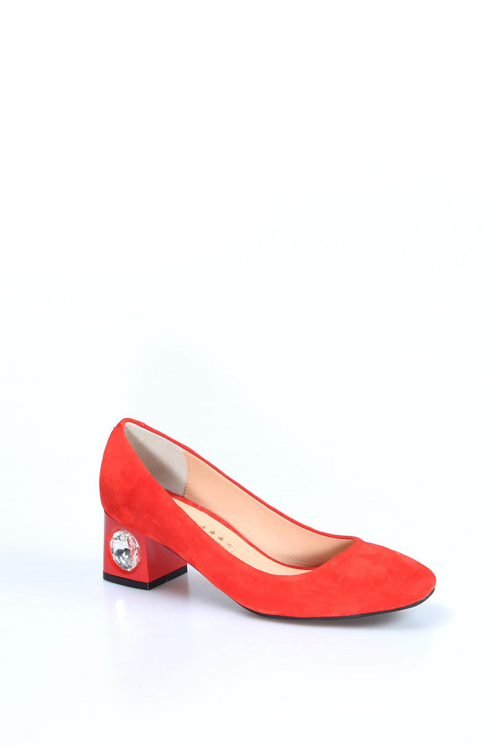 FST Genuine Leather Women's Short Heeled Shoes 064ZA975 Red Suede - Vincennes