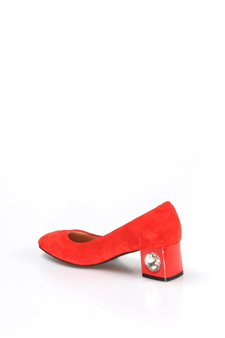 FST Genuine Leather Women's Short Heeled Shoes 064ZA975 Red Suede - Vincennes