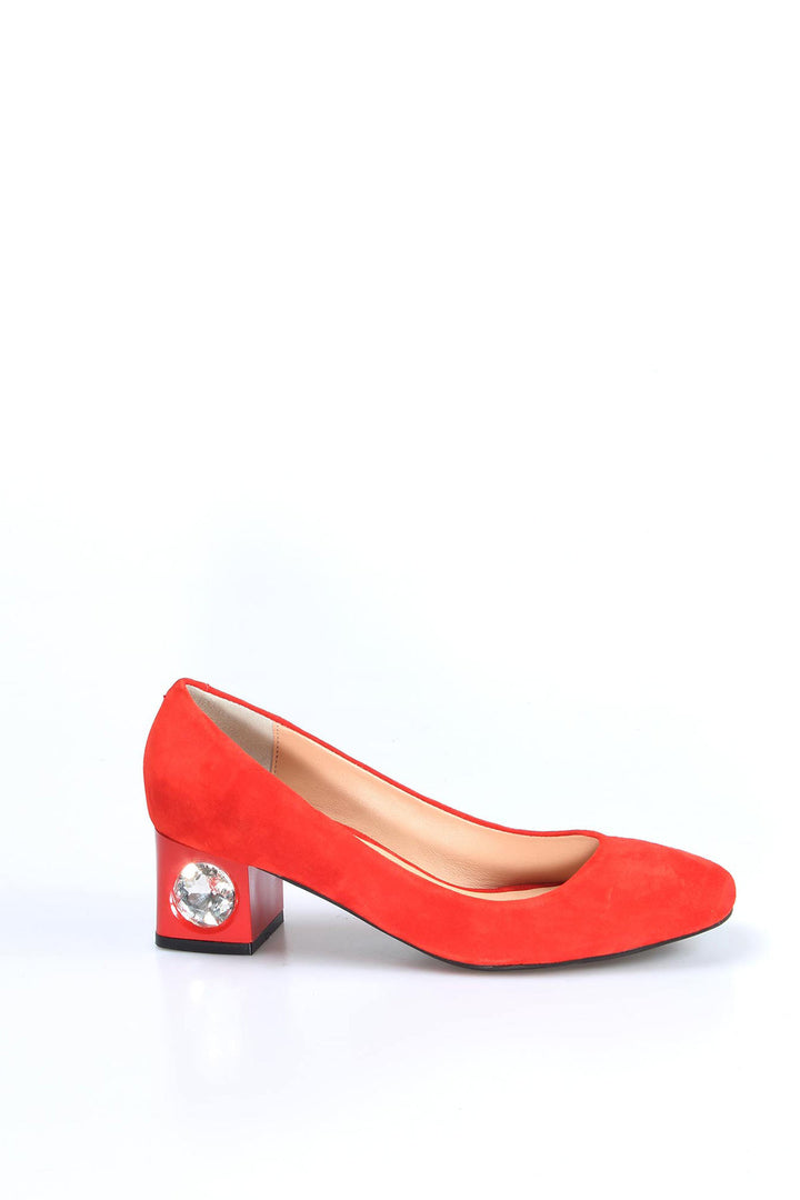 FST Genuine Leather Women's Short Heeled Shoes 064ZA975 Red Suede - Vincennes
