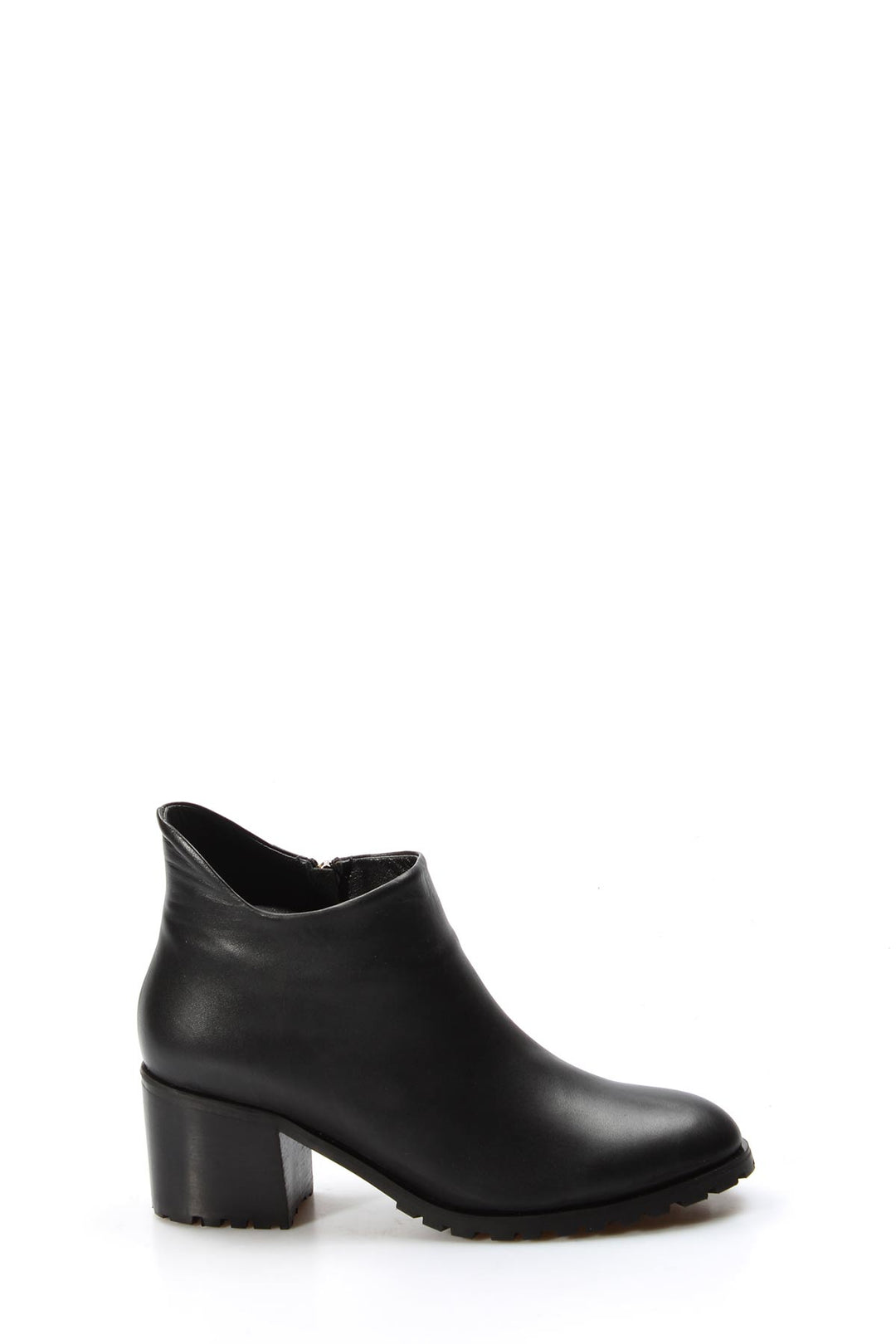 FST Genuine Leather Women's Short Heeled Boot 064SZA907 Black - Thun