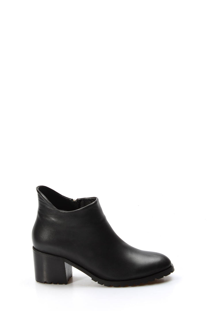 FST Genuine Leather Women's Short Heeled Boot 064SZA907 Black - Thun