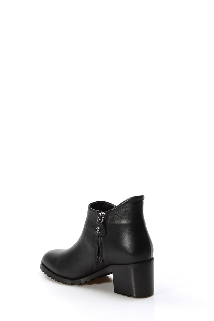 FST Genuine Leather Women's Short Heeled Boot 064SZA907 Black - Thun