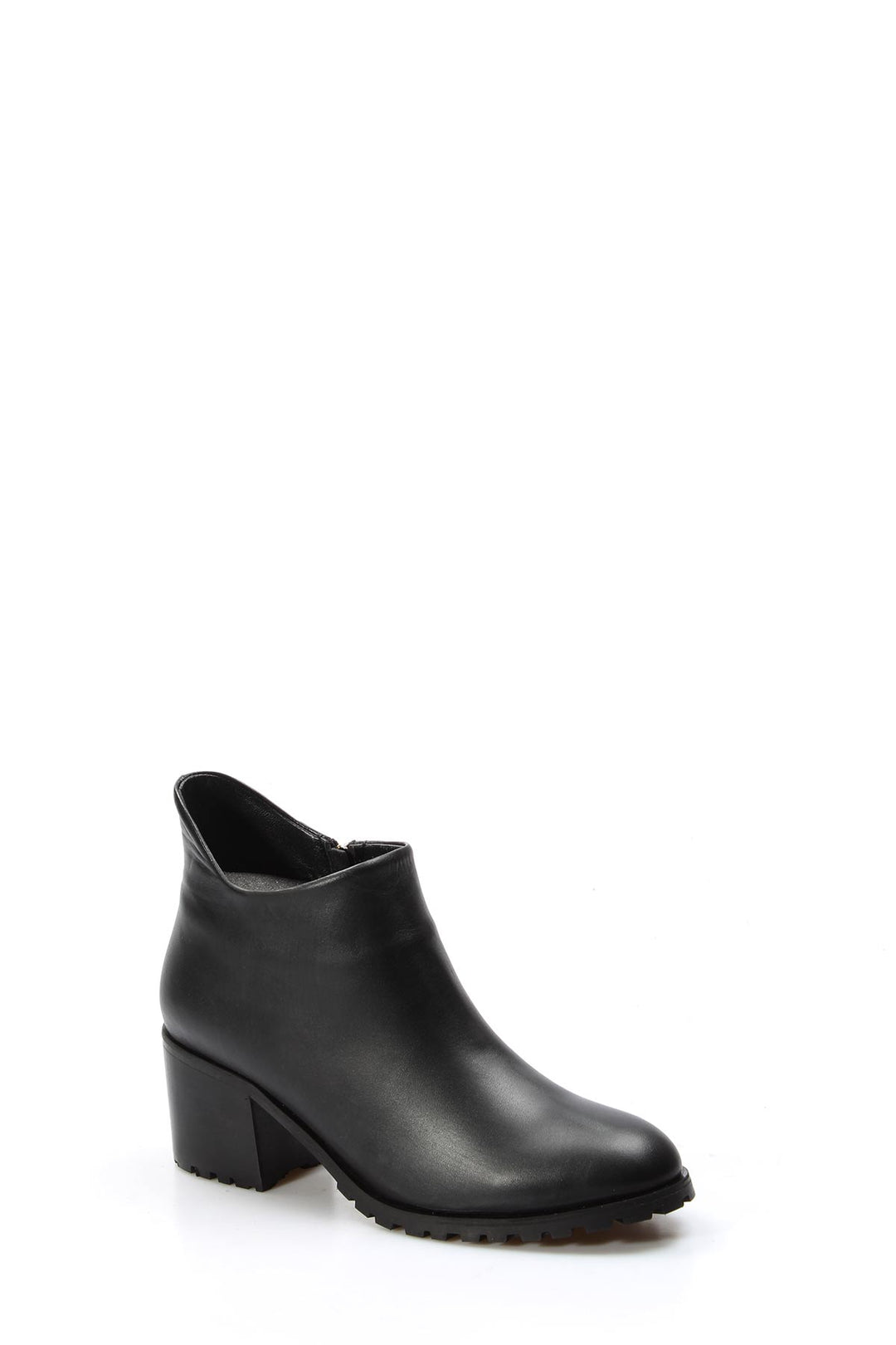 FST Genuine Leather Women's Short Heeled Boot 064SZA907 Black - Thun