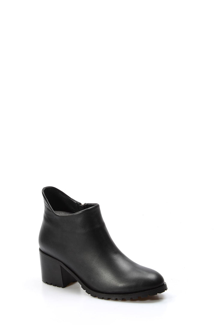 FST Genuine Leather Women's Short Heeled Boot 064SZA907 Black - Thun