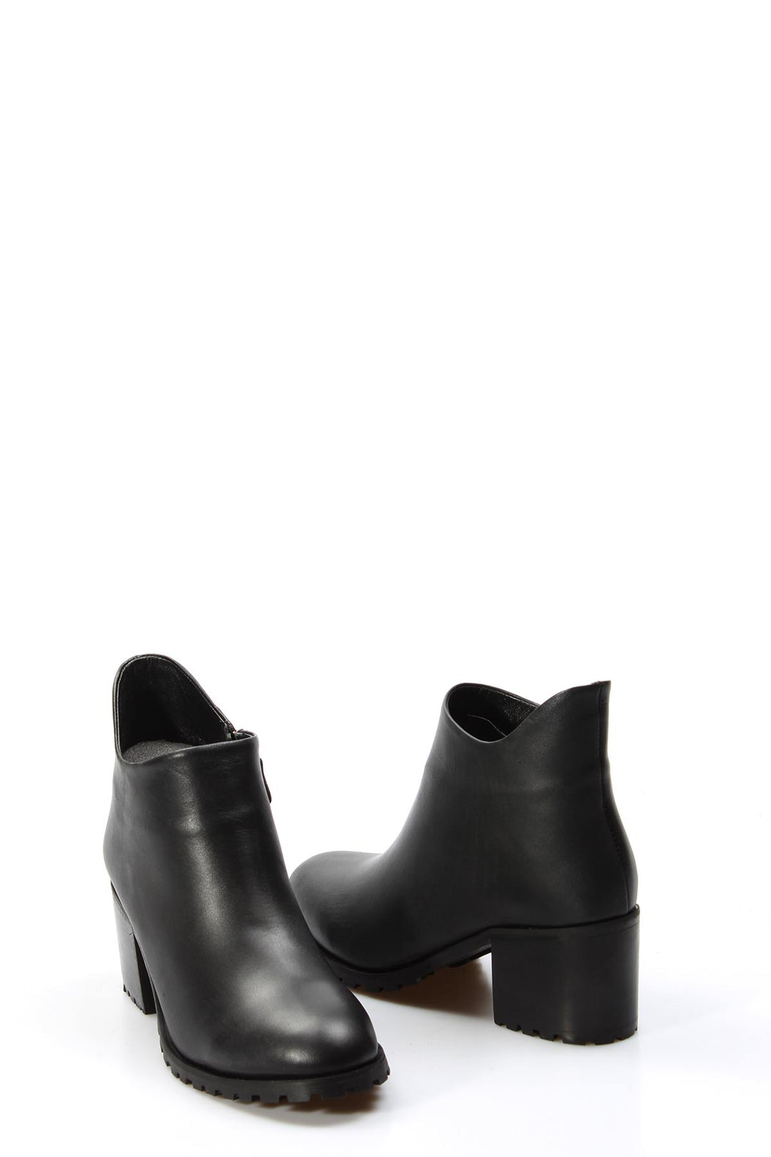 FST Genuine Leather Women's Short Heeled Boot 064SZA907 Black - Thun