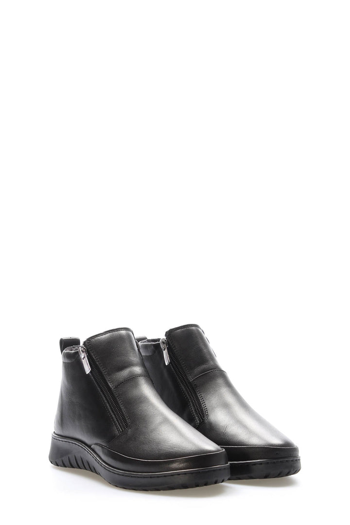 FST Genuine Leather Women's Short Heeled Boot 972SZA7560 Black - Lake Forest
