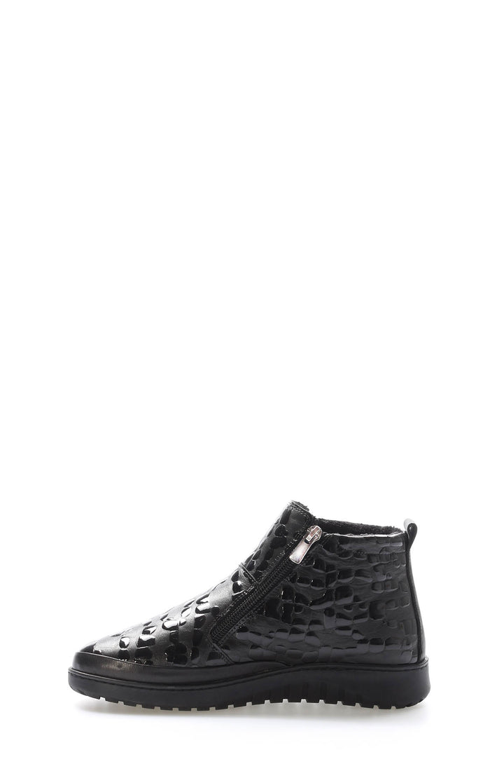 FST Genuine Leather Women's Short Heeled Boot 972SZA7560 Black Croc - San Clemente