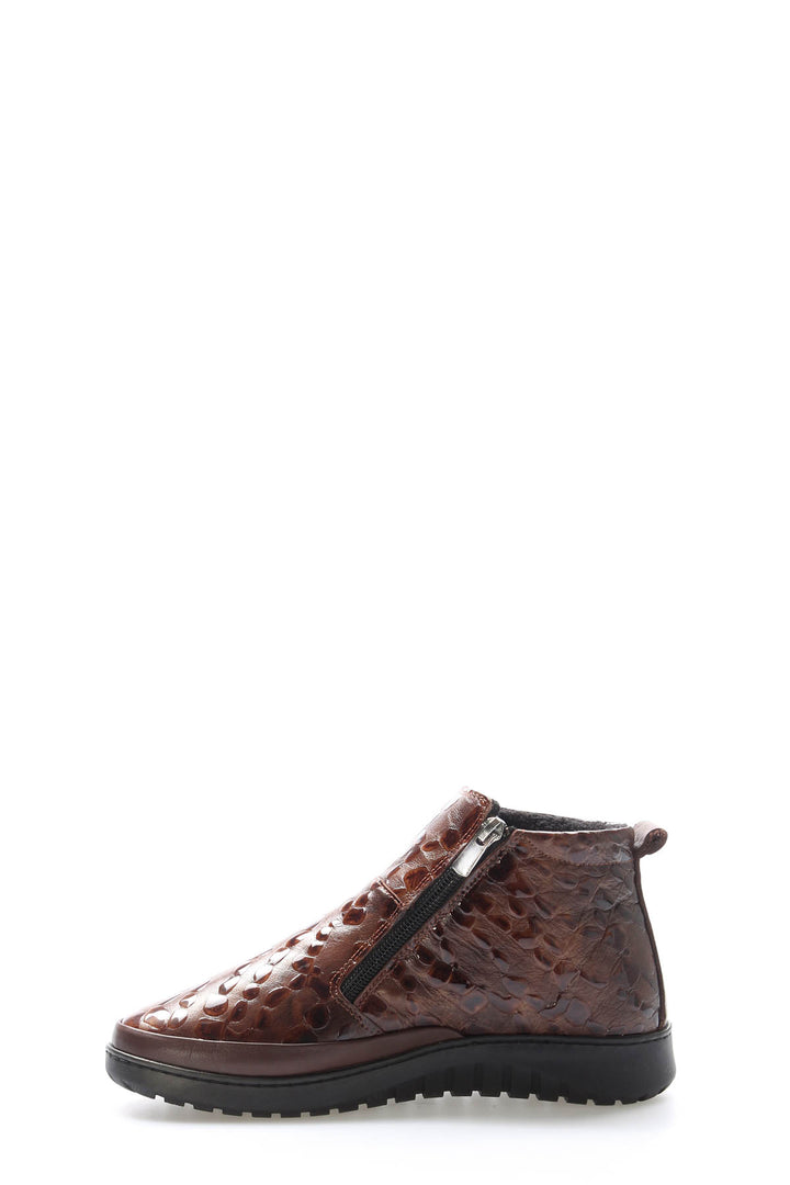 FST Genuine Leather Women's Short Heeled Boot 972SZA7560 Tan Crocodile - Como