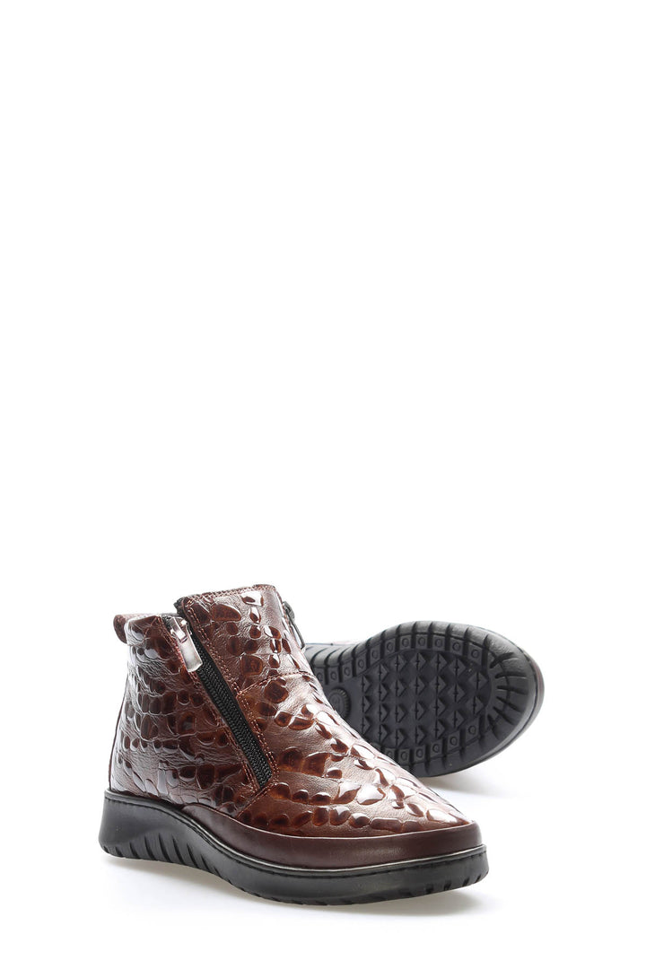 FST Genuine Leather Women's Short Heeled Boot 972SZA7560 Tan Crocodile - Como