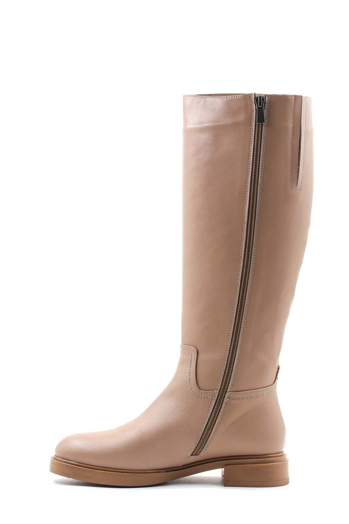 FST Genuine Leather Fur-Lined Women's Knee-High Boots 010YZA8179 Chickpea - Chingford