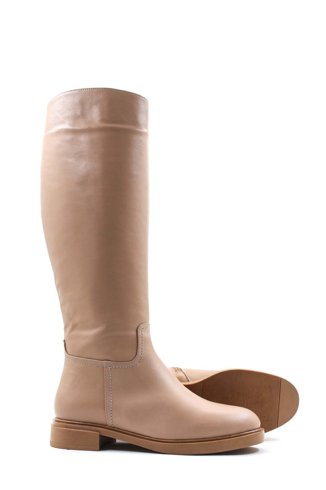 FST Genuine Leather Fur-Lined Women's Knee-High Boots 010YZA8179 Chickpea - Chingford