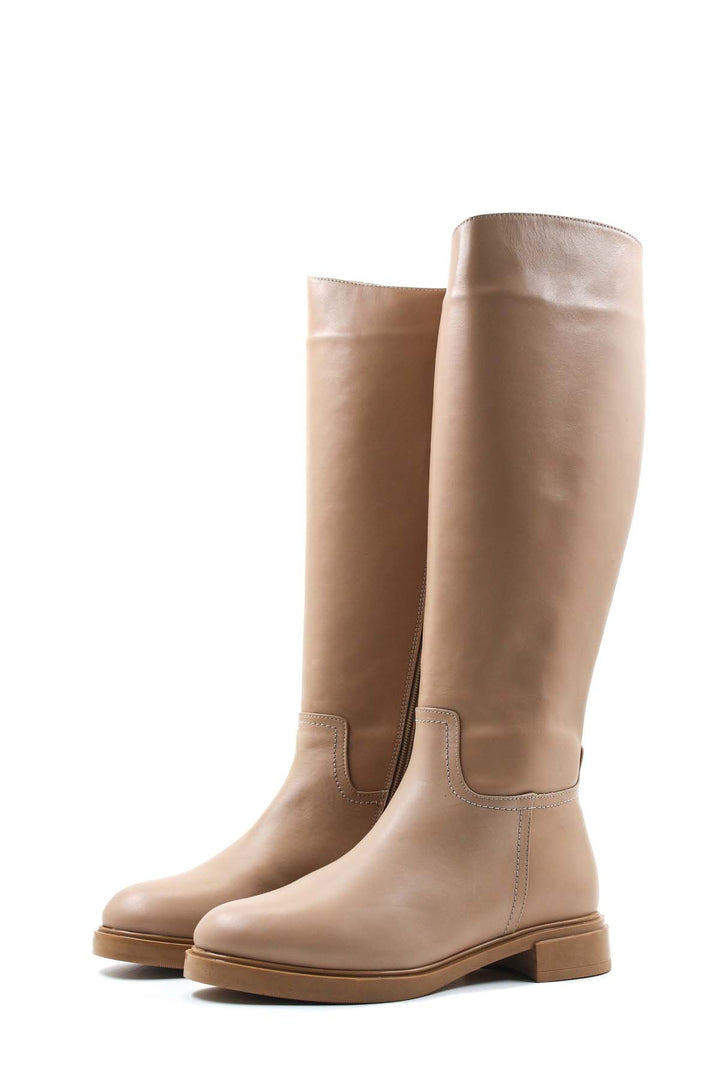FST Genuine Leather Fur-Lined Women's Knee-High Boots 010YZA8179 Chickpea - Chingford