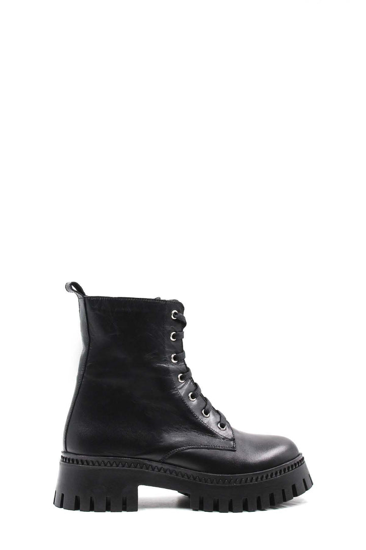 FST Genuine Leather Fur-Lined Women's Thick Sole Boot 010KZA8370 Black - Namur