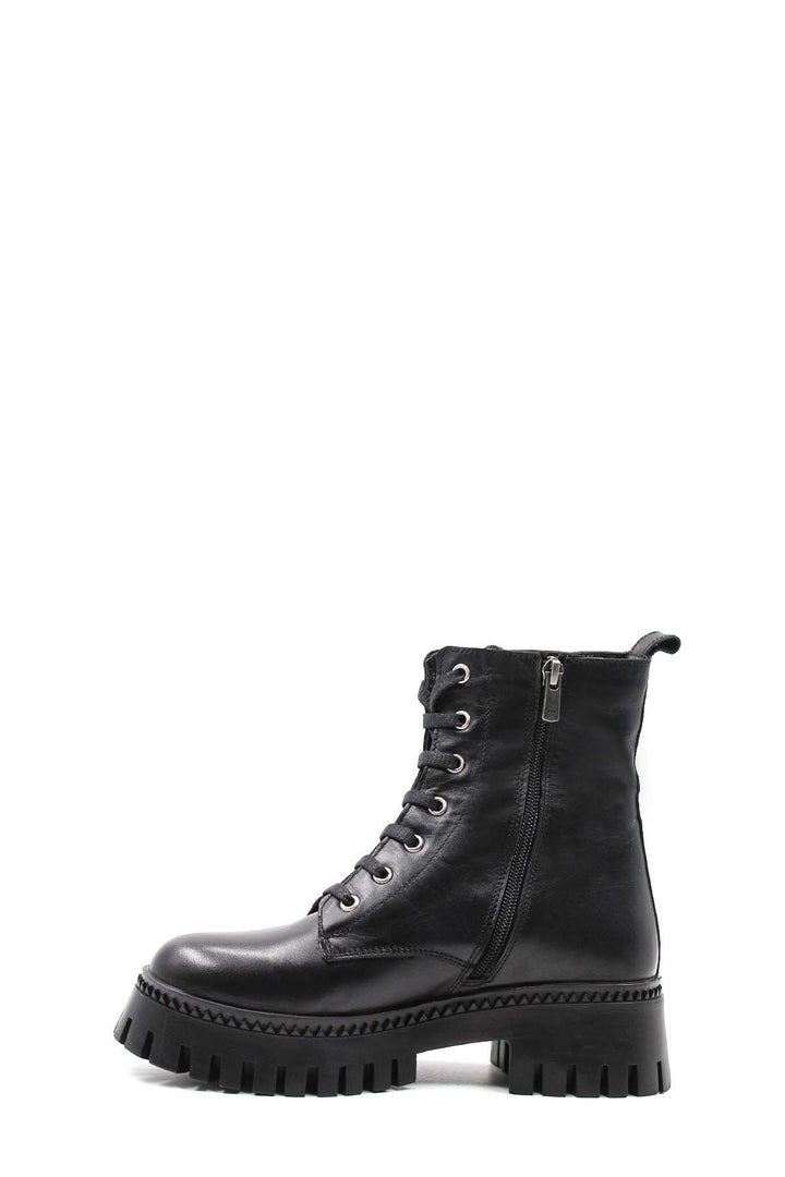 FST Genuine Leather Fur-Lined Women's Thick Sole Boot 010KZA8370 Black - Namur