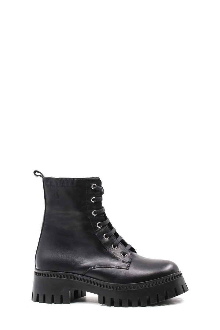 FST Genuine Leather Fur-Lined Women's Thick Sole Boot 010KZA8370 Black - Namur