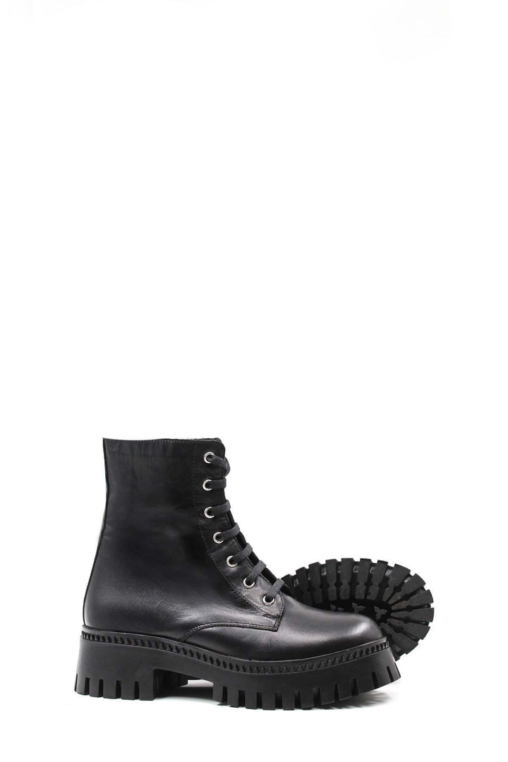 FST Genuine Leather Fur-Lined Women's Thick Sole Boot 010KZA8370 Black - Namur