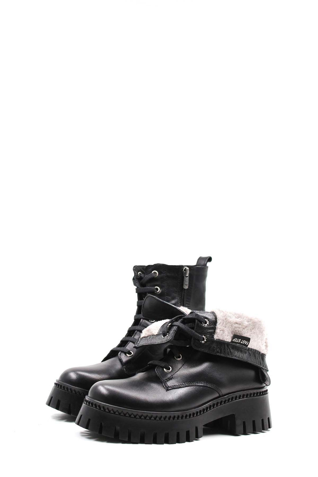 FST Genuine Leather Fur-Lined Women's Thick Sole Boot 010KZA8370 Black - Namur