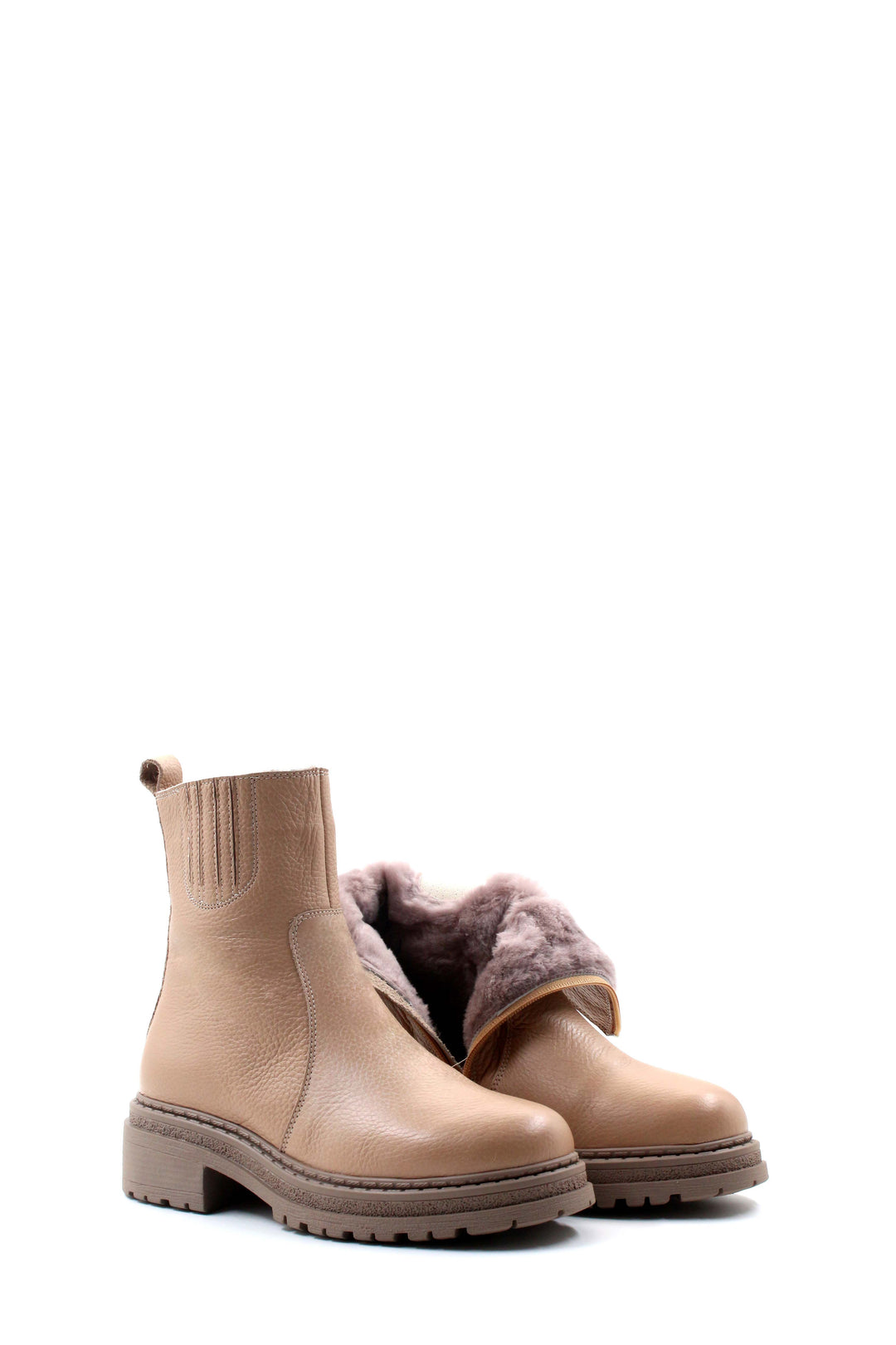 حذاء FST نسائي جلد طبيعي مبطن بالفرو ونعل سميك 257KZA624 Mink - Oosterhout