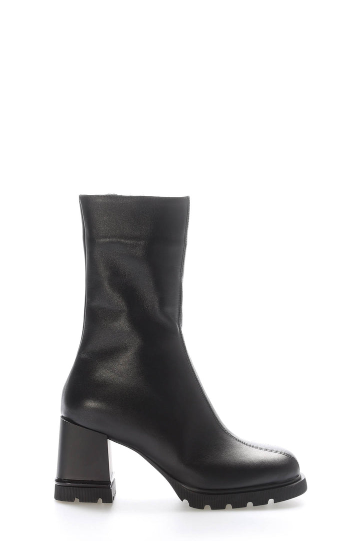 FST Genuine Leather Fur-Lined Women's Thick Heeled Boot 201KZA08 Black - Nuevo Laredo