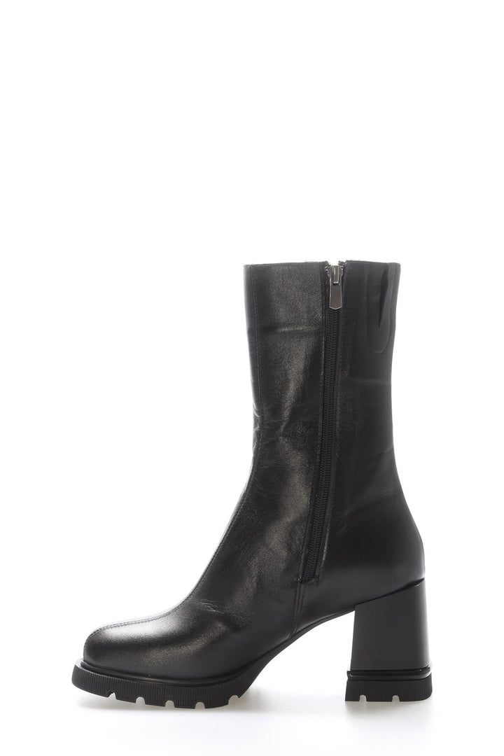FST Genuine Leather Fur-Lined Women's Thick Heeled Boot 201KZA08 Black - Nuevo Laredo