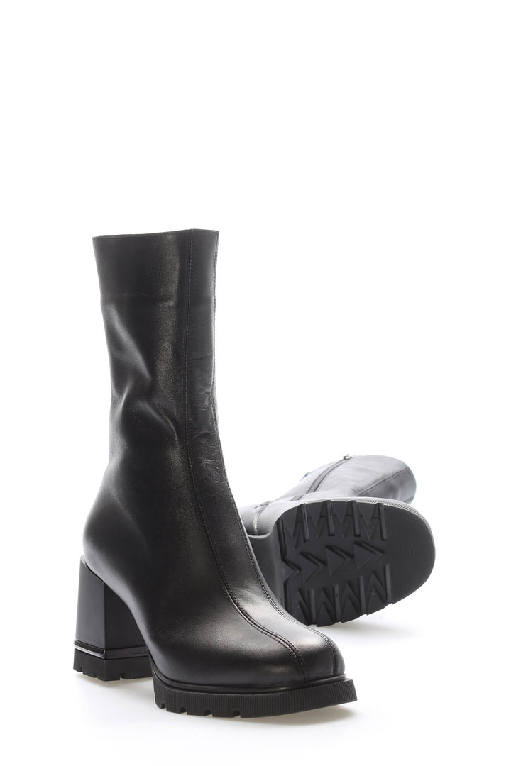 FST Genuine Leather Fur-Lined Women's Thick Heeled Boot 201KZA08 Black - Nuevo Laredo