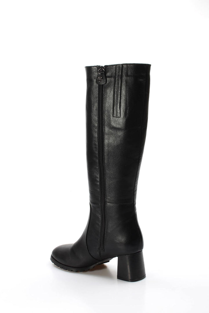 FST Genuine Leather Fur-Lined Women's Thick Heel Boots 064KZA998 Black - Barri