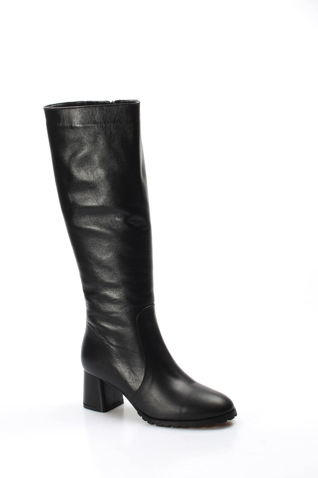 FST Genuine Leather Fur-Lined Women's Thick Heel Boots 064KZA998 Black - Barri