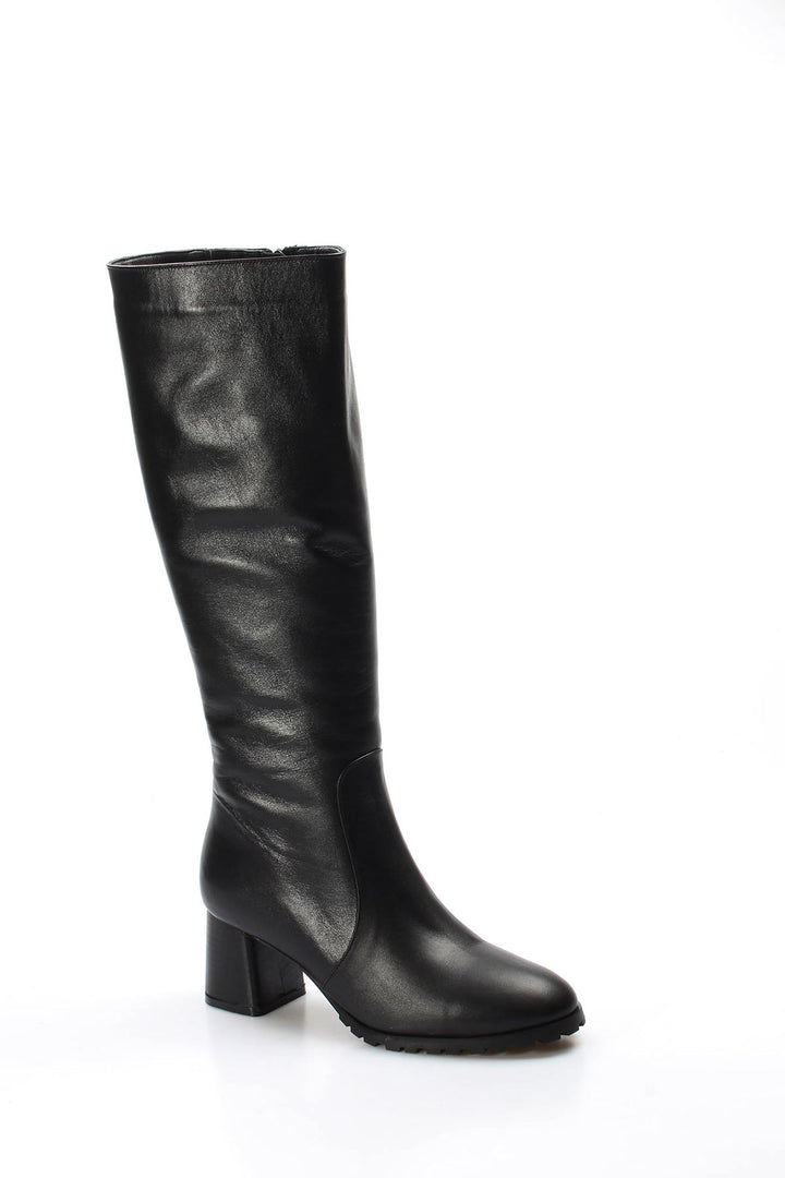 FST Genuine Leather Fur-Lined Women's Thick Heel Boots 064KZA998 Black - Barri