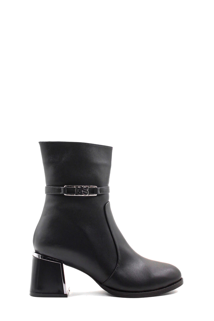 FST Genuine Leather Fur-Lined Women's Short Heeled Boot 064KZA260 Black - Streamwood