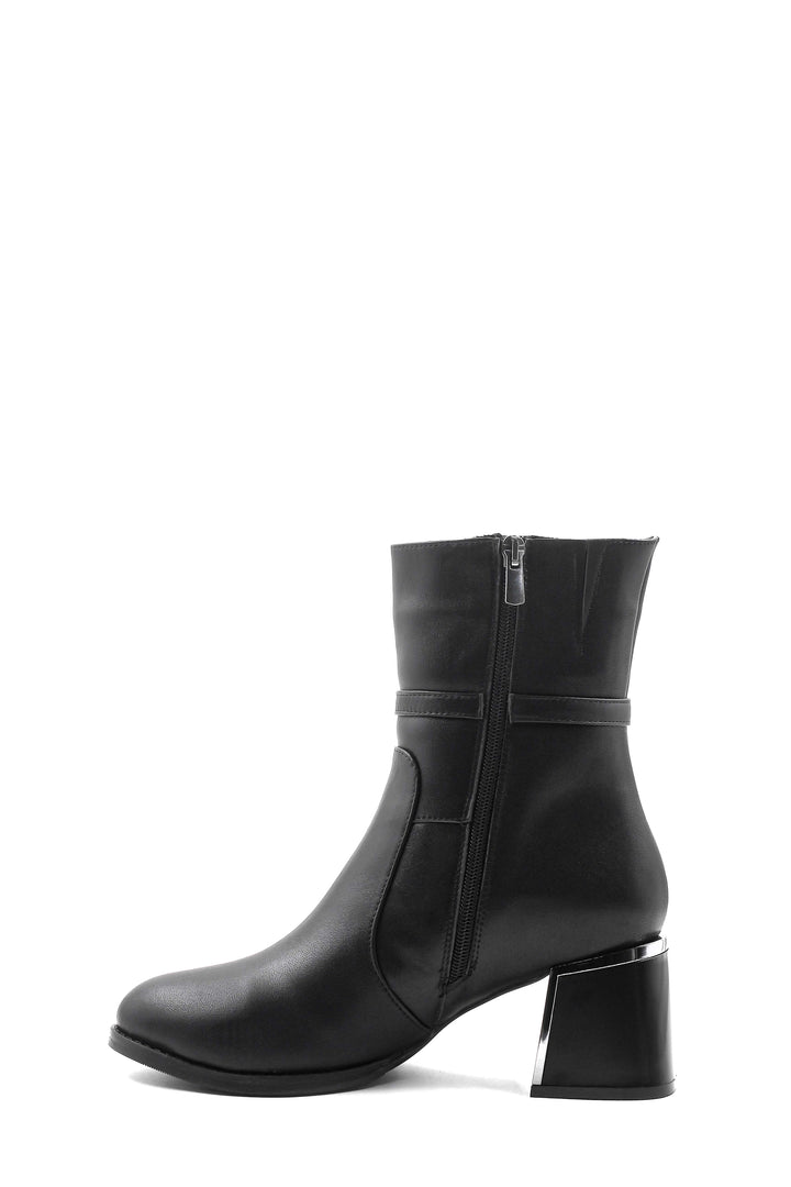 FST Genuine Leather Fur-Lined Women's Short Heeled Boot 064KZA260 Black - Streamwood