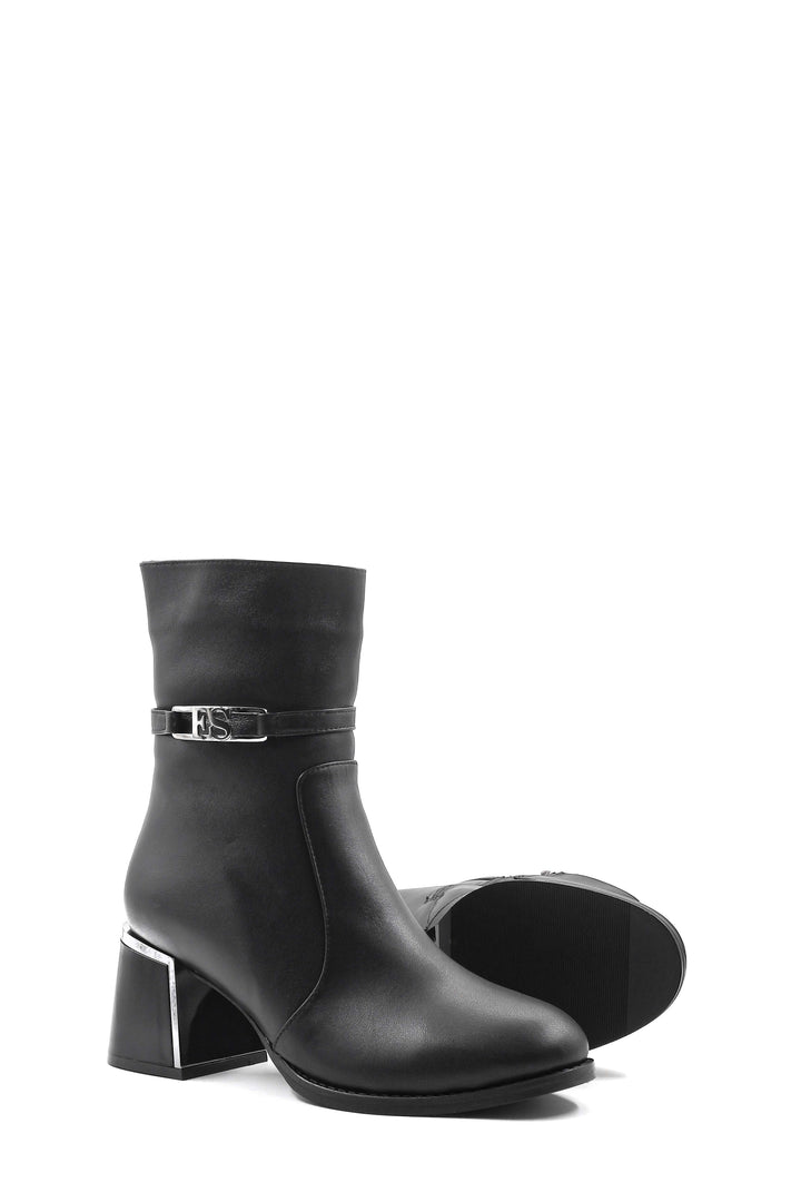 FST Genuine Leather Fur-Lined Women's Short Heeled Boot 064KZA260 Black - Streamwood