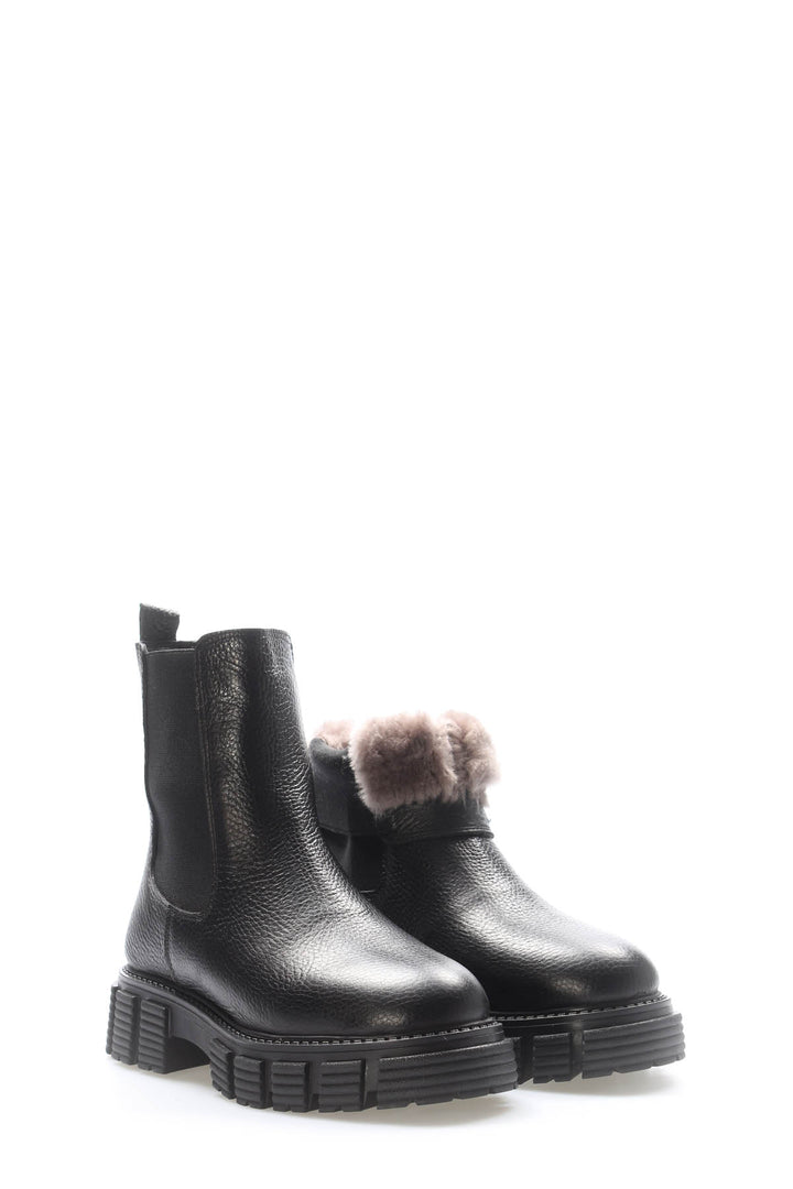 FST Genuine Leather Fur-Lined Women's Classic Boot 710KZA6007 Black Floter - Badajoz