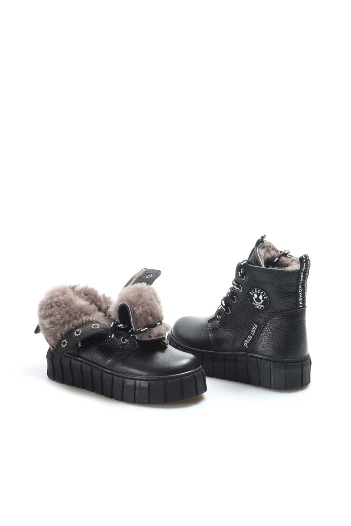 FST Genuine Leather Fur-lined Unisex Kids Classic Boot 769KXA130 Black - Worcester