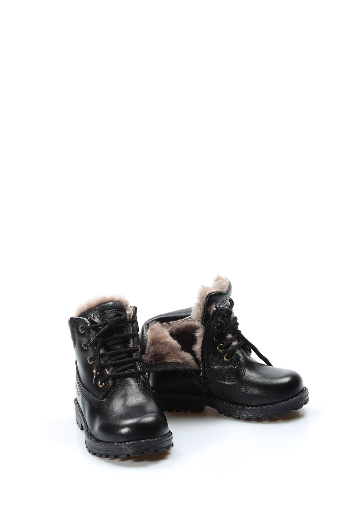 FST Genuine Leather Fur-lined Unisex Kids Worker Boots 006KPA1002 Black - Cuyahoga Falls