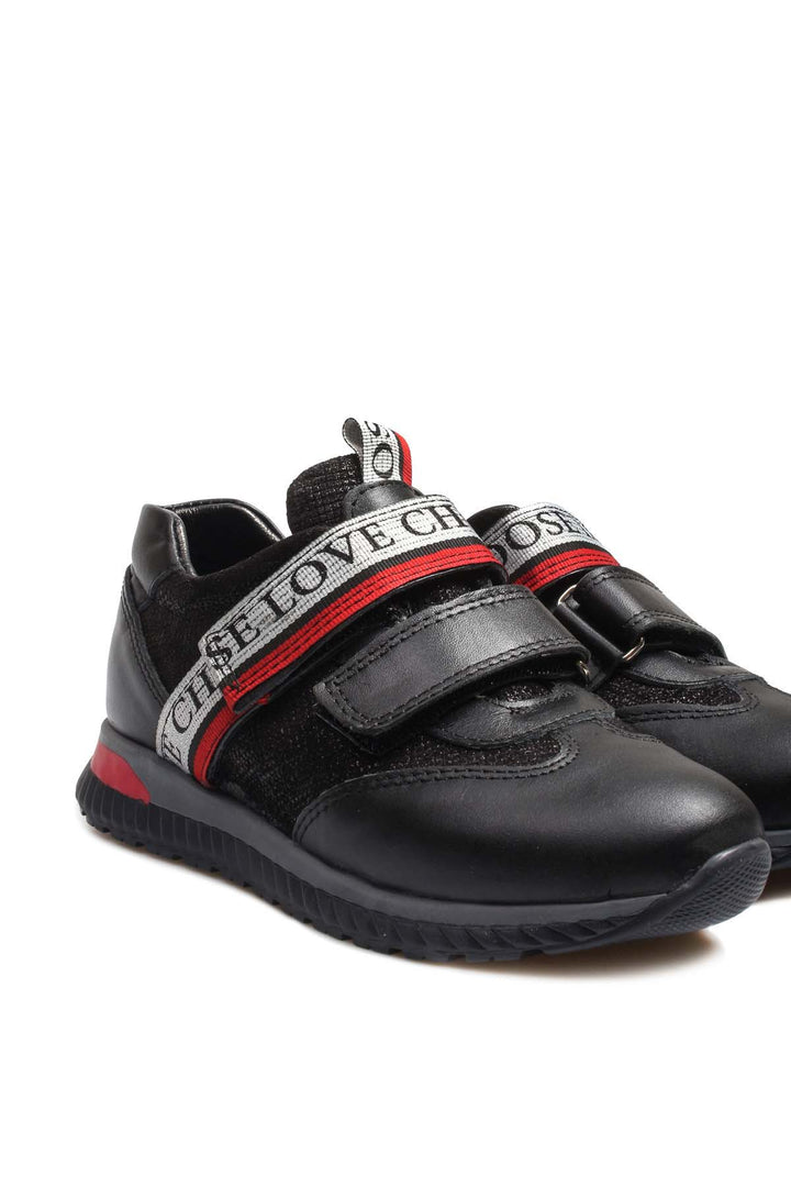 FST Genuine Leather Unisex Kids Casual Shoes 006XA1020 Black Silver - Woking