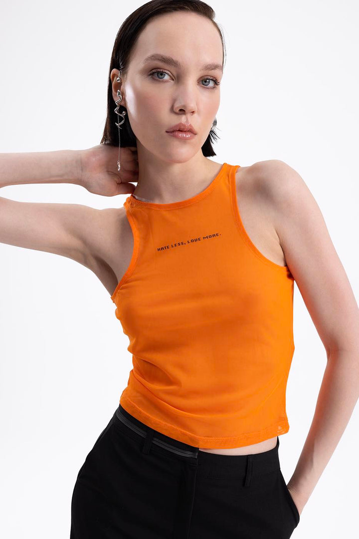BSL Women Halter neck printed tulle top - Toluca