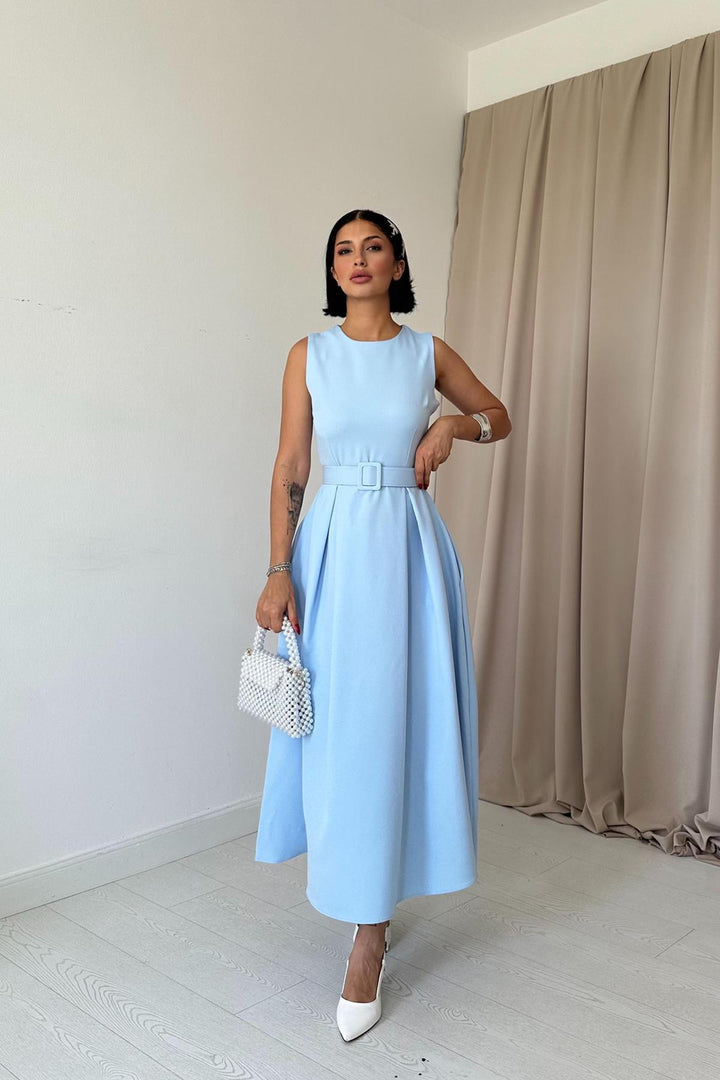 ELS Halter Neck Flared Dress - Baby Blue - Wellington