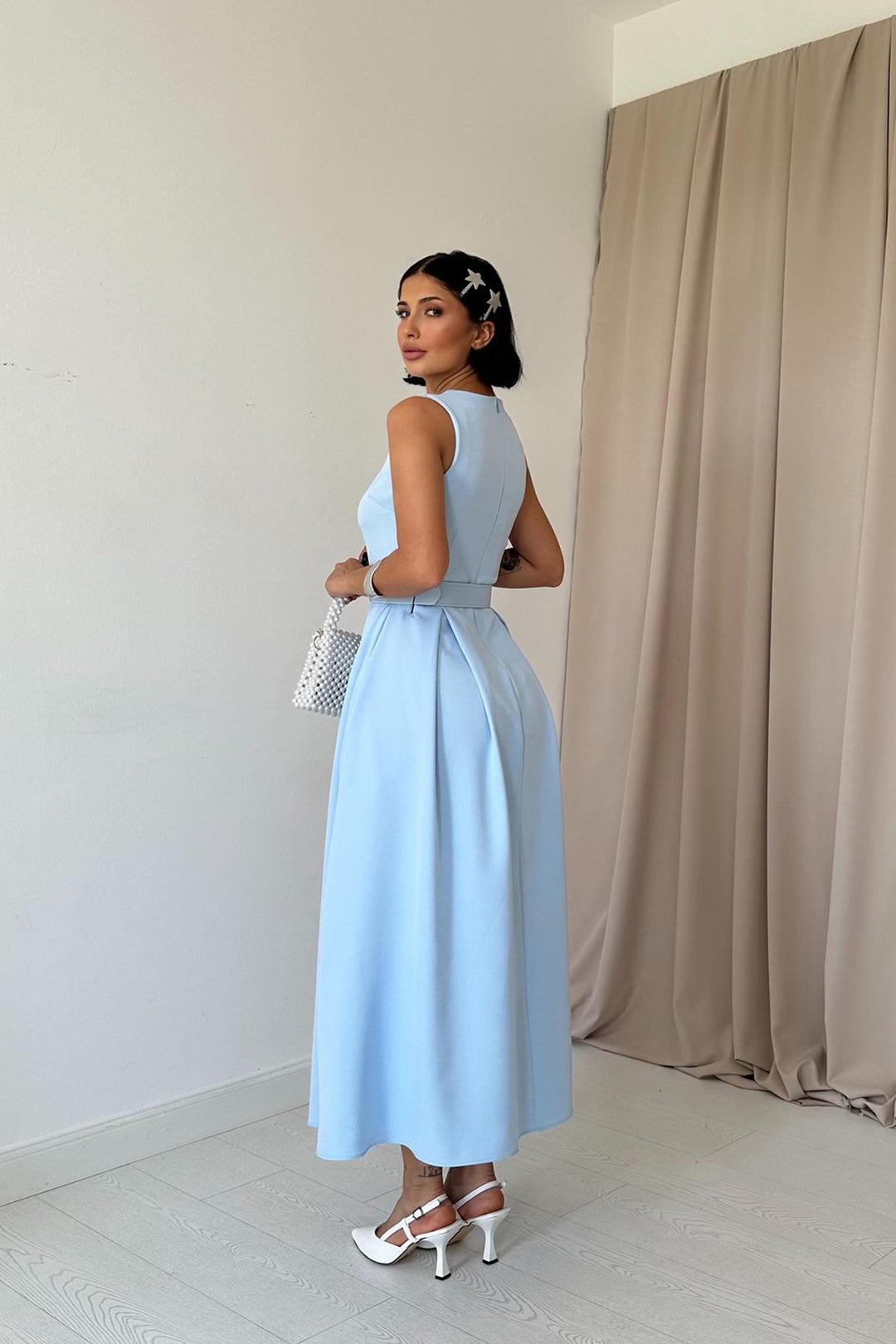 ELS Halter Neck Flared Dress - Baby Blue - Wellington