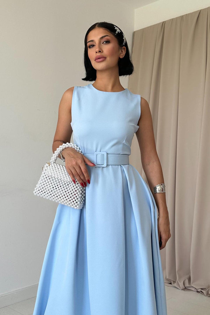 ELS Halter Neck Flared Dress - Baby Blue - Wellington
