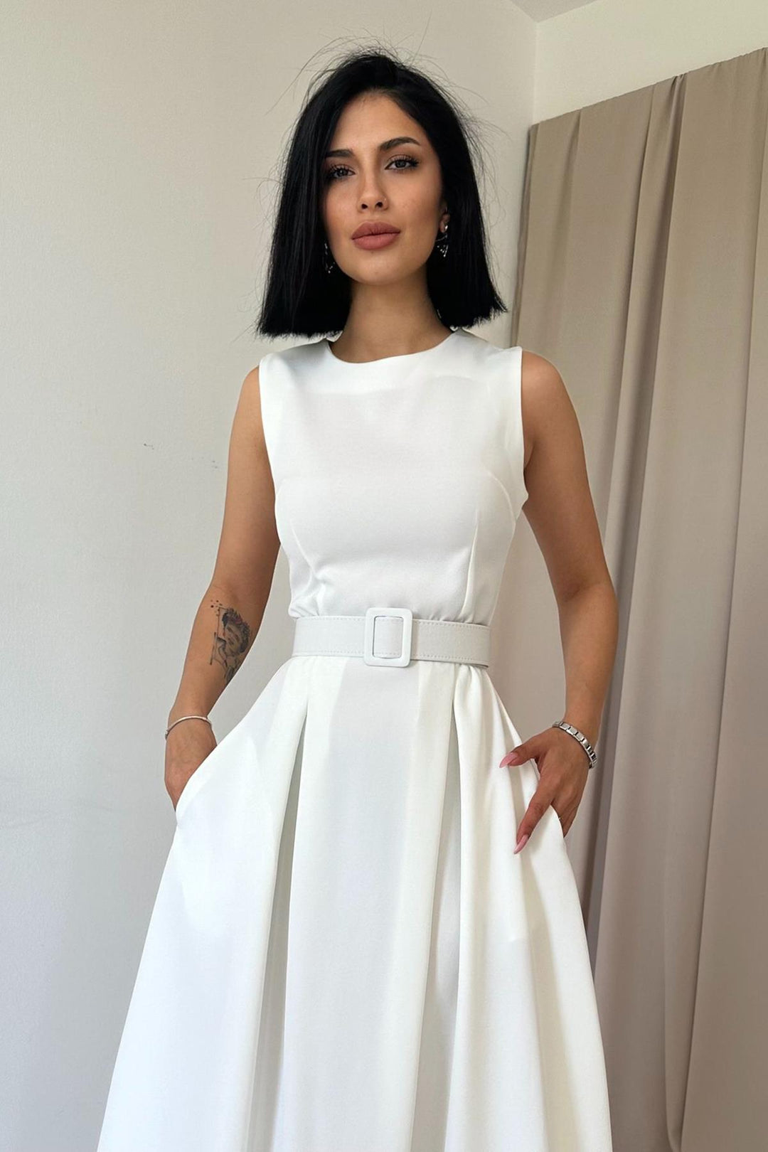 ELS Halter Neck Flared Dress - Ecru - West Hollywood