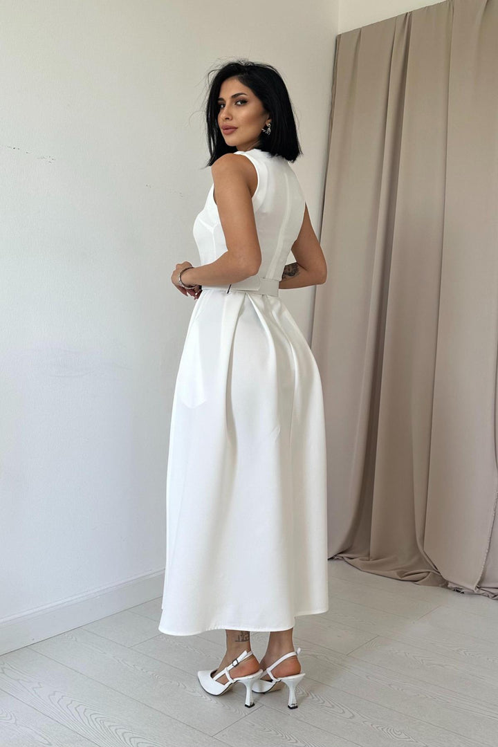 ELS Halter Neck Flared Dress - Ecru - West Hollywood