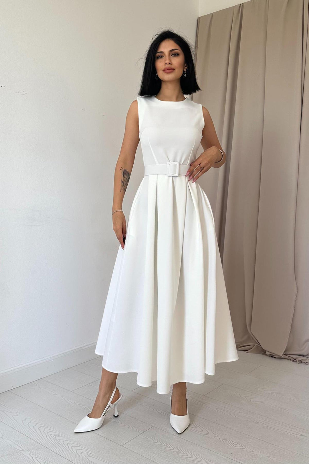 ELS Halter Neck Flared Dress - Ecru - West Hollywood