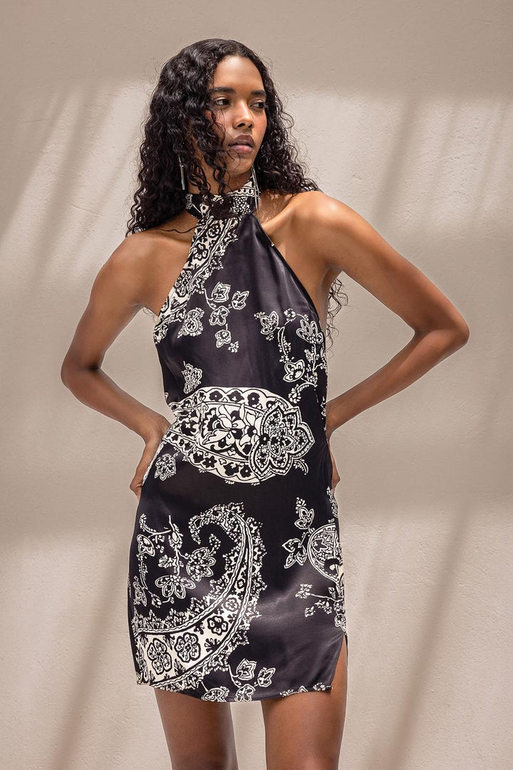 BSL Women Halter Neck Mini Satin Dress - Riverside