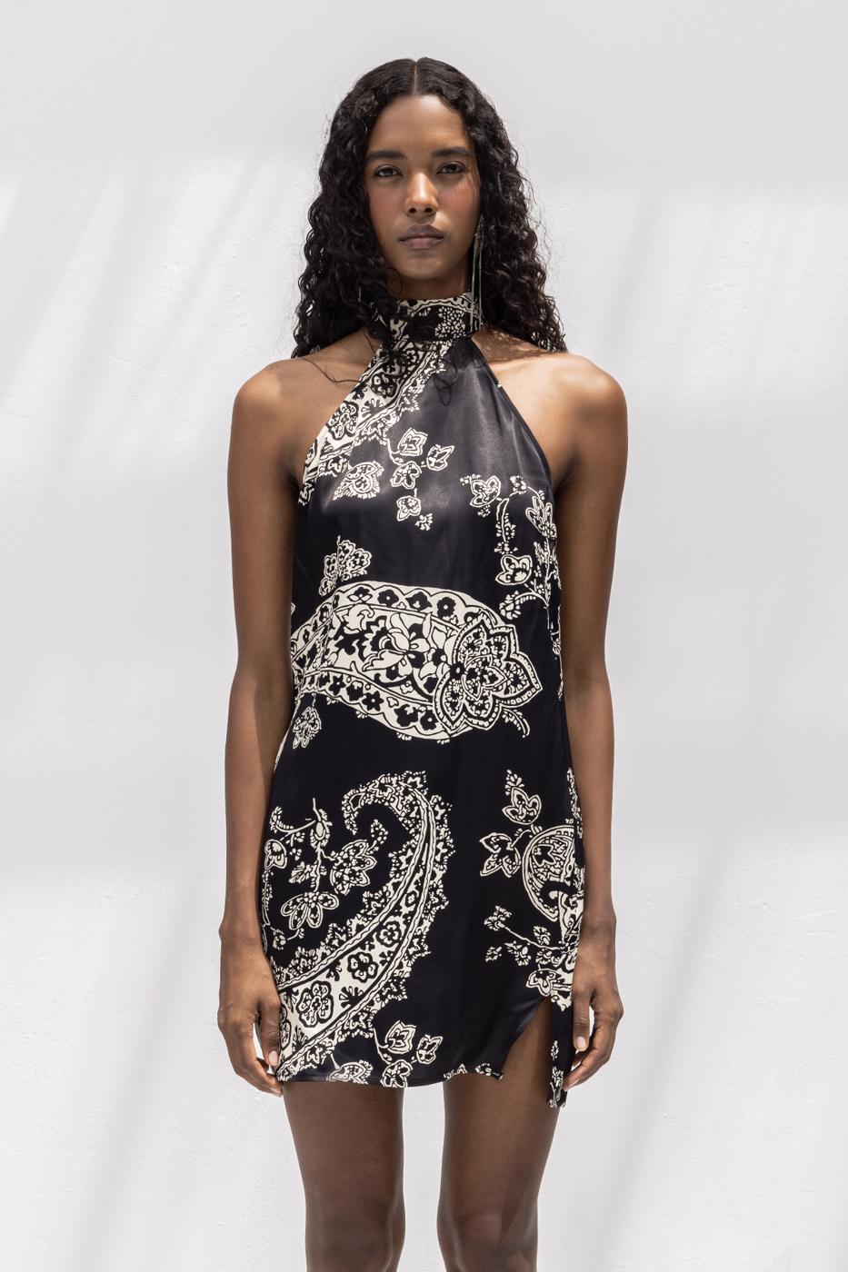 BSL Women Halter Neck Mini Satin Dress - Riverside