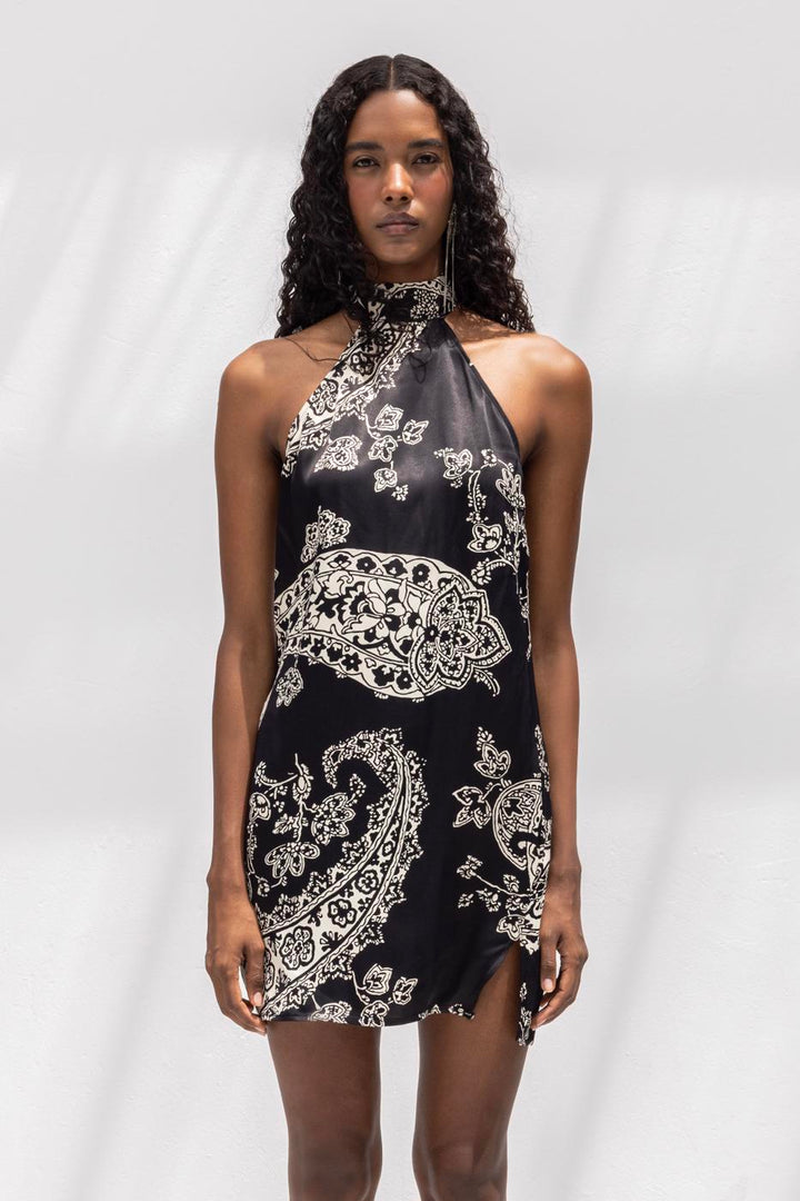 BSL Women Halter Neck Mini Satin Dress - Riverside