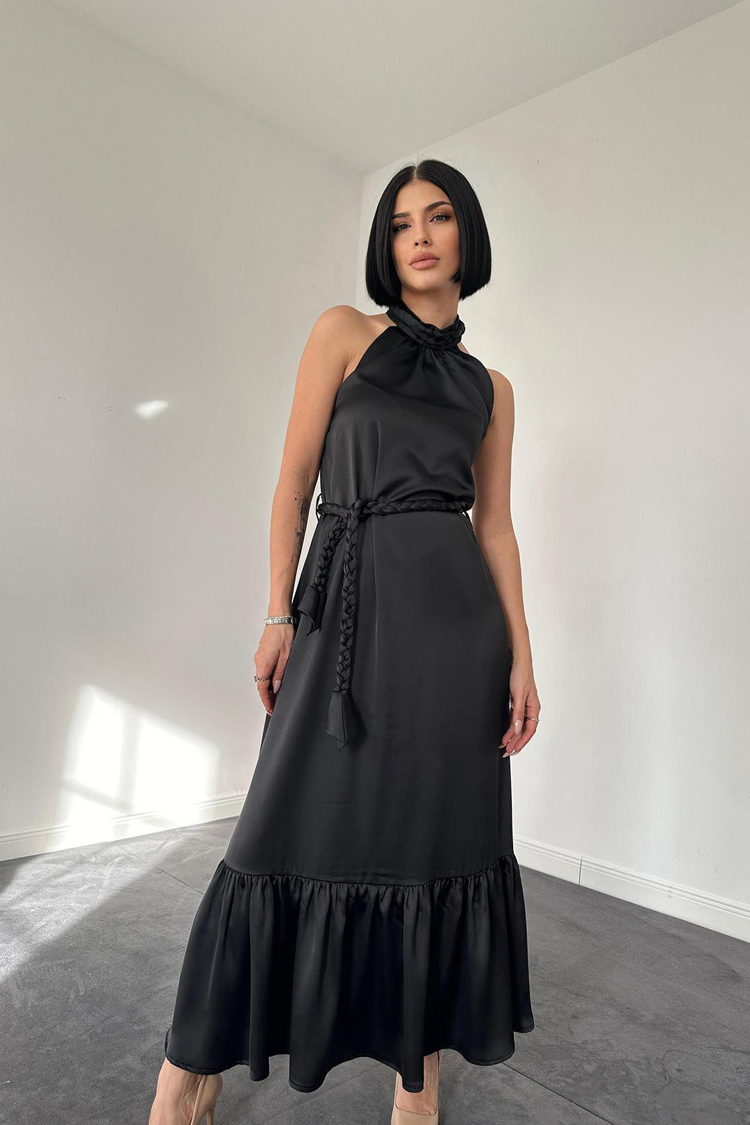 فستان منسوج بقبة رسن من ELS - أسود - Fréjus