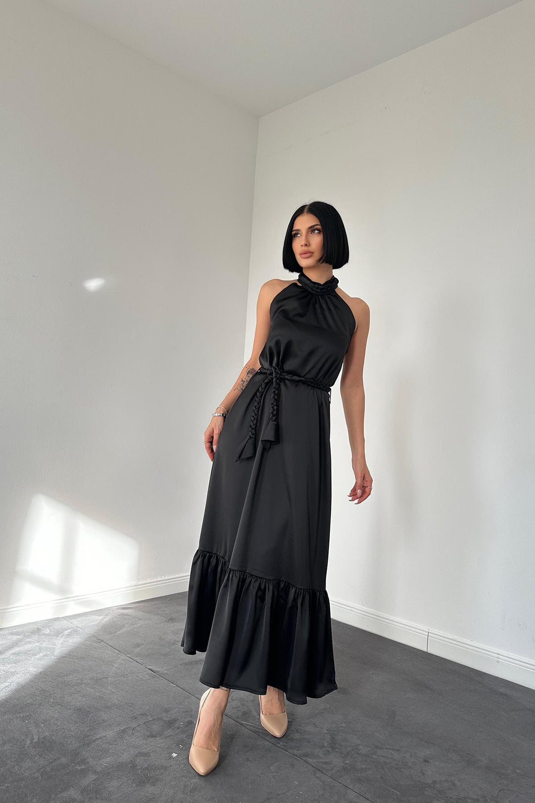 فستان منسوج بقبة رسن من ELS - أسود - Fréjus